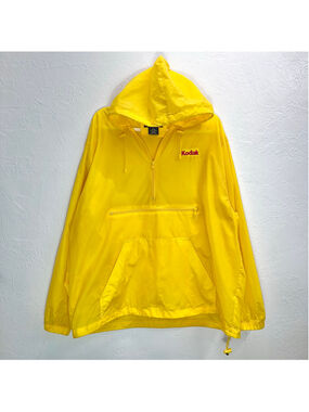Vintage 90s Kodak Luna Pier Hooded Windbreaker Jacket Mens Large Yellow Anorak